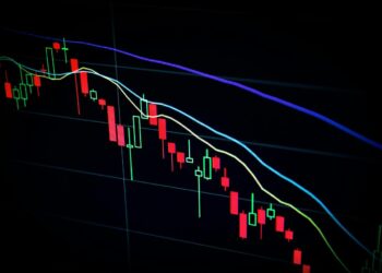 stock market candlestick chart on dark screen