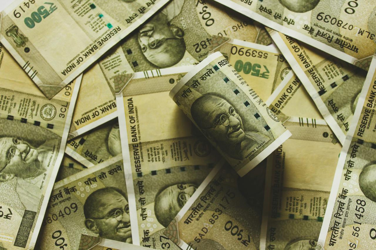 Indian rupee banknote lot close-up photography